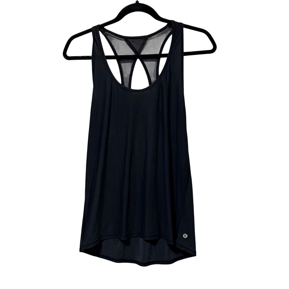 Lululemon Black Mesh Open Back Racerback Activewear Tank Top Women Size 4-6